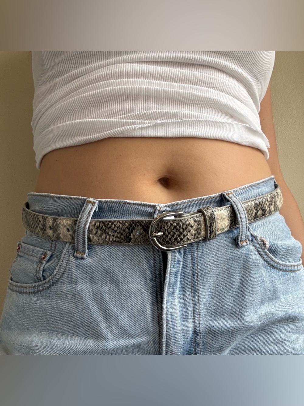 Snake Print Leather Belt